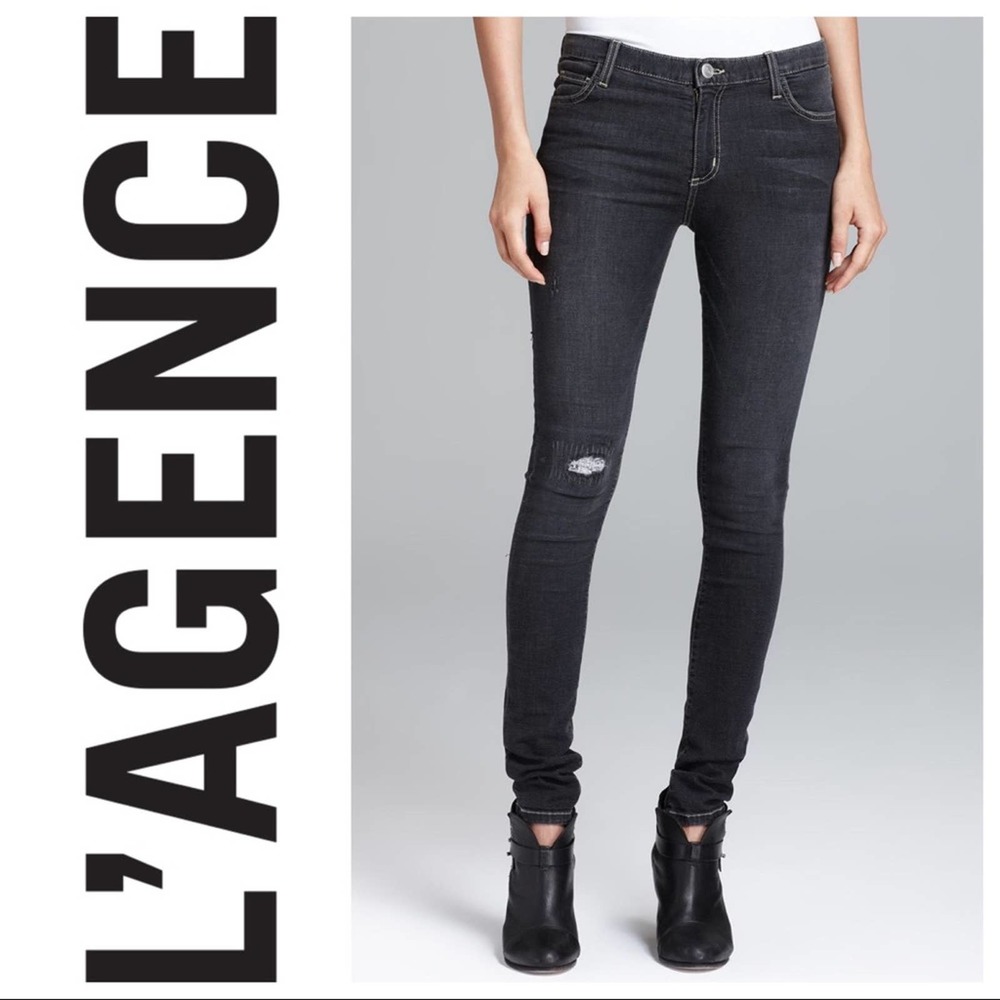 LA't by L'AGENCE Distressed Grey Skinny Jeans 26